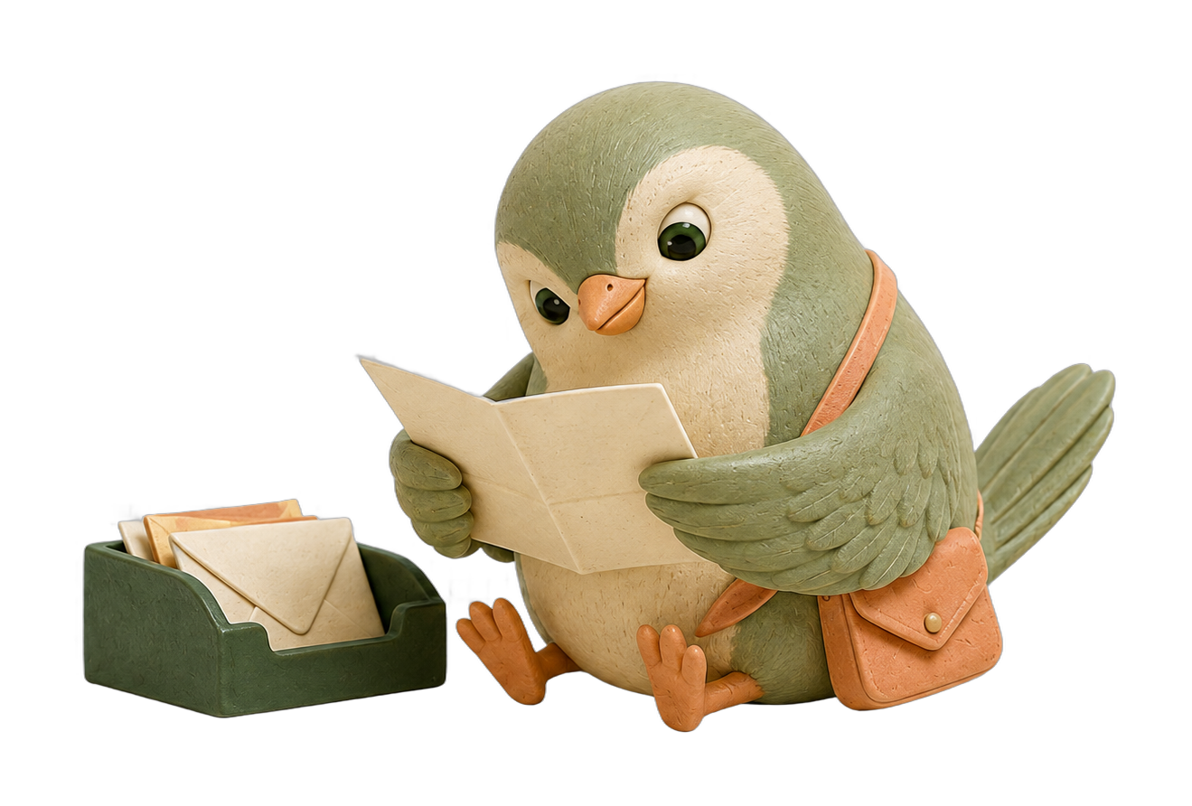 Wikshi bird reading an open letter