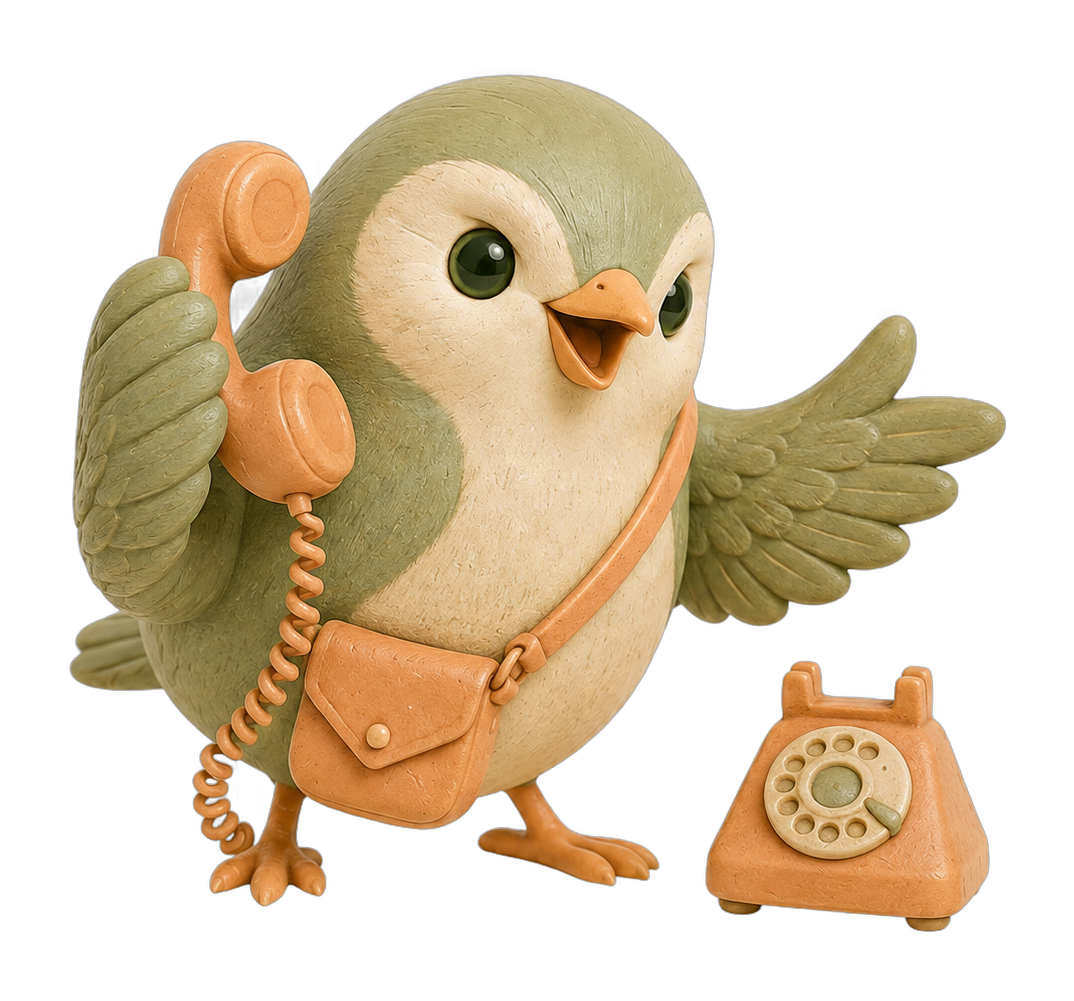 Wikshi bird talking enthusiastically on the phone